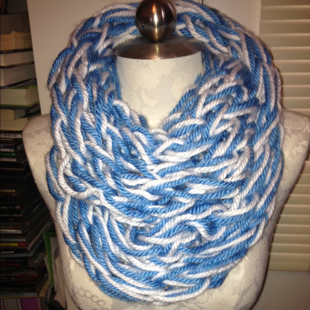 Handmade UNC Tar Heels Inspired Chunky Infinity Scarf | Light Blue & White Cowl